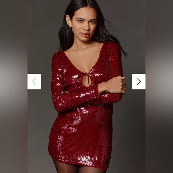 Verona Bardot Red Sequin Long Sleeve Dress - Picture 6 of 6